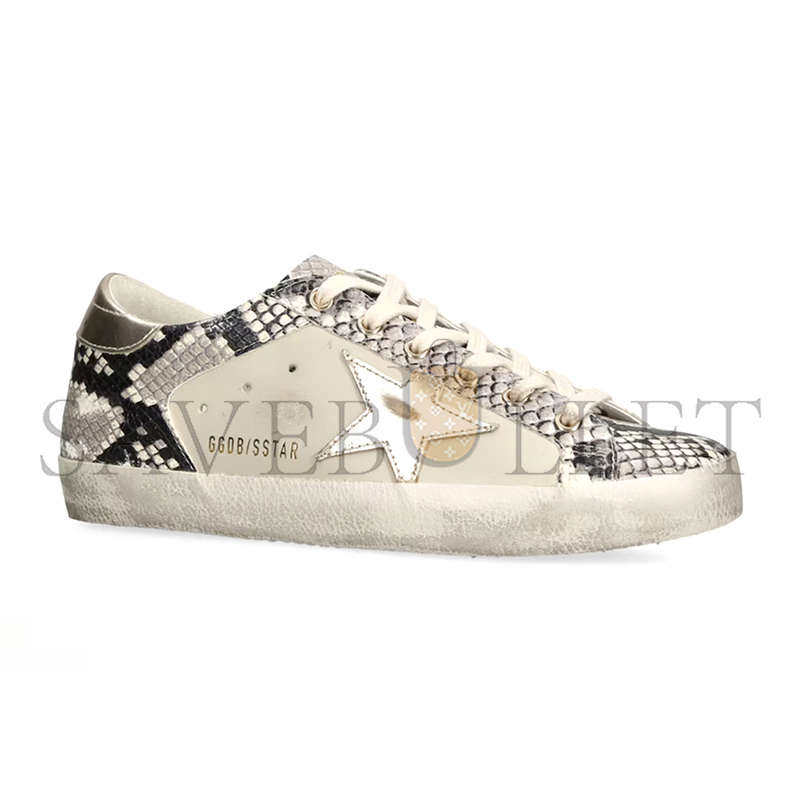 GOLDEN GOOSE SUPER STAR LOGO-EMBROIDERED TEXTURED LEATHER LOW-TOP TRAINERS