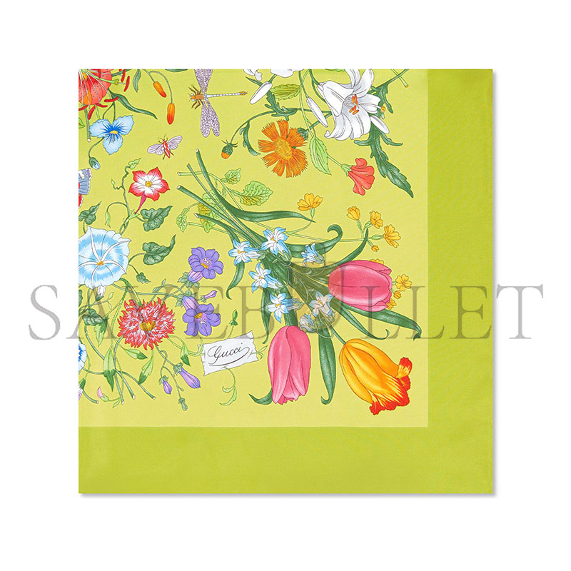 GUCCI PRINTED FLORA SILK TWILL CARRÉ ‎823486 (90*90cm)