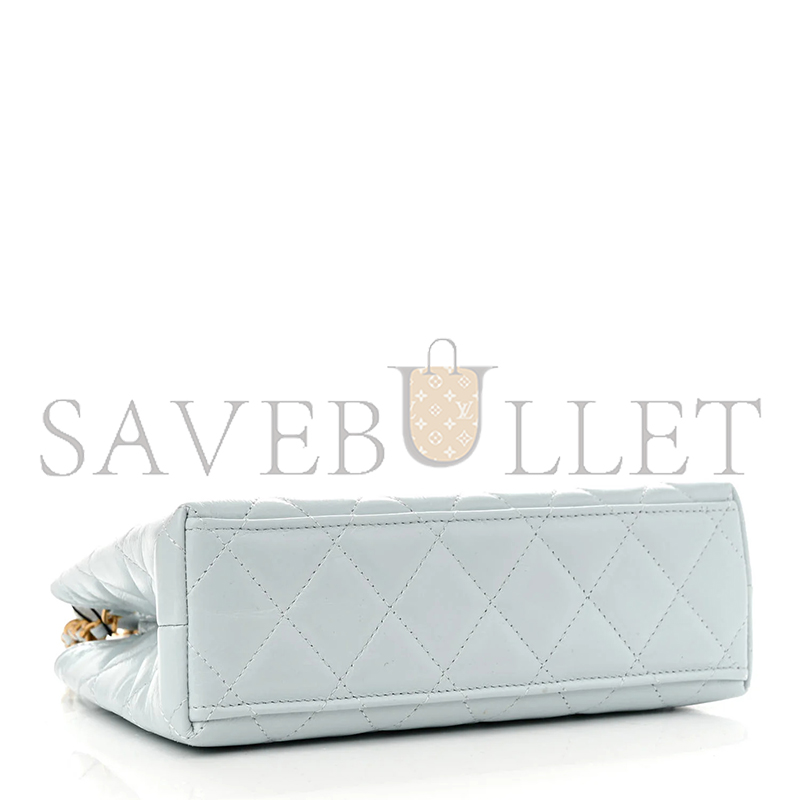 CHANELSHINY AGED CALFSKIN QUILTED NANO KELLY SHOPPER LIGHT BLUE AS4461 01 (19*13*6cm)
