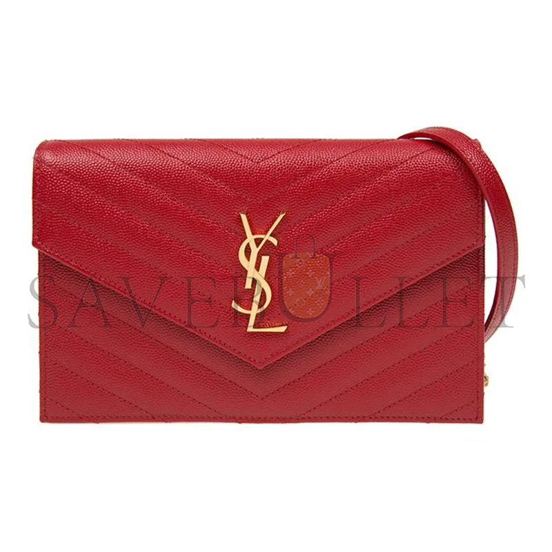 YSL CASSANDRE MATELASSÉ ENVELOPE CHAIN WALLET IN GRAIN DE POUDRE EMBOSSED LEATHER 393953BOW016515 (19*12.5*3.5cm)