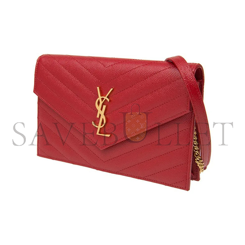 YSL CASSANDRE MATELASSÉ ENVELOPE CHAIN WALLET IN GRAIN DE POUDRE EMBOSSED LEATHER 393953BOW016515 (19*12.5*3.5cm)