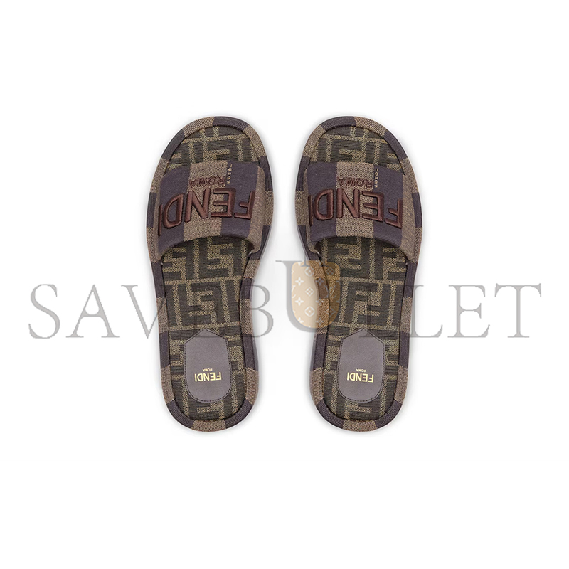 FENDI SUNSHINE BROWN FABRIC FLATFORM SLIDES 8R8515AORHF1P95