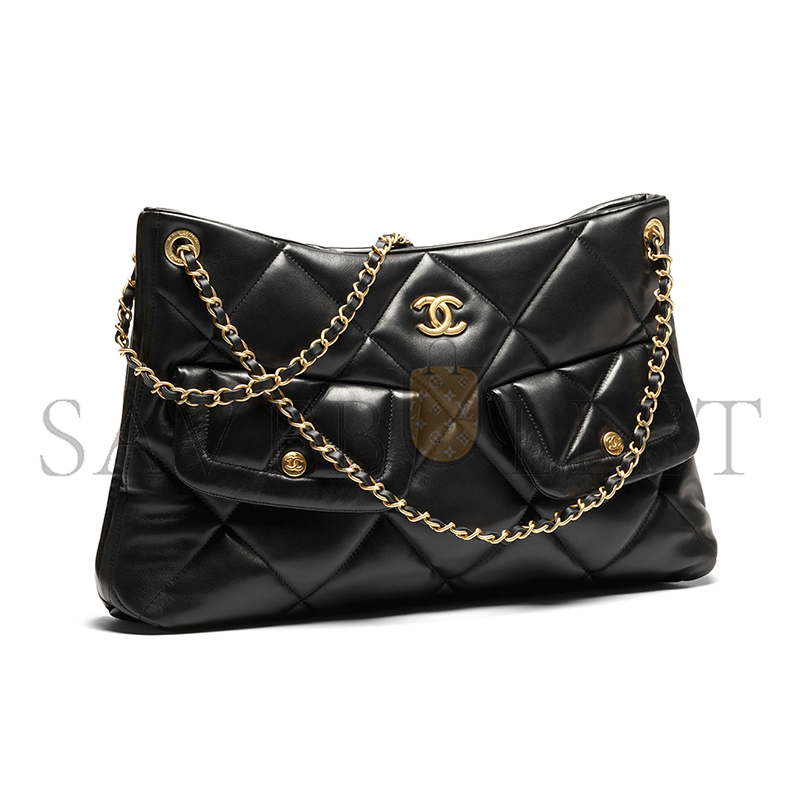 CHANEL SHOPPING BAG SHINY LAMBSKIN & GOLD-TONE METAL BLACK AS5740 (38*26*11cm) CHANEL SHOPPING BAG SHINY LAMBSKIN & GOLD-TONE METAL BLACK AS5740 (38*26*11cm)