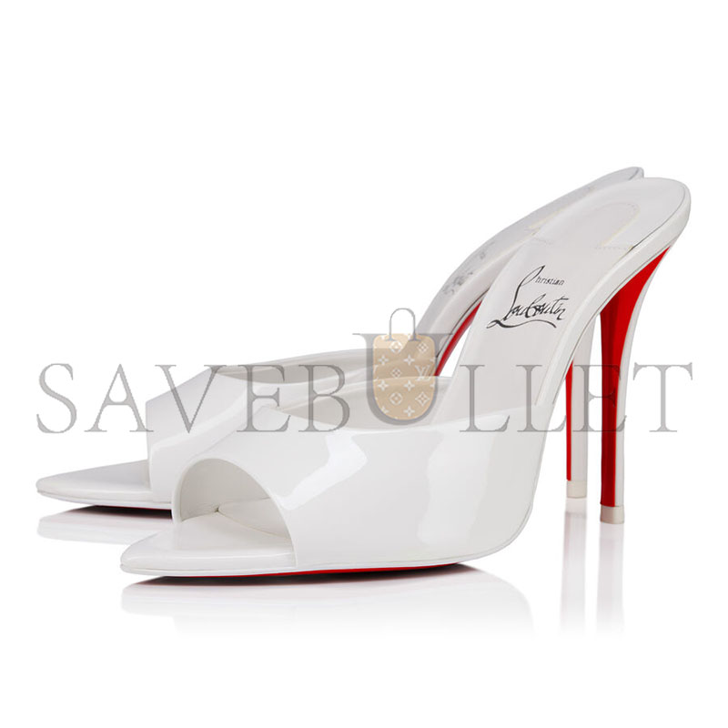 CHRISTIAN LOUBOUTIN MISS Z MULE 100MM OPEN HEEL SANDALS PATENT LEATHER WHITE WOMEN'S 1250970W302