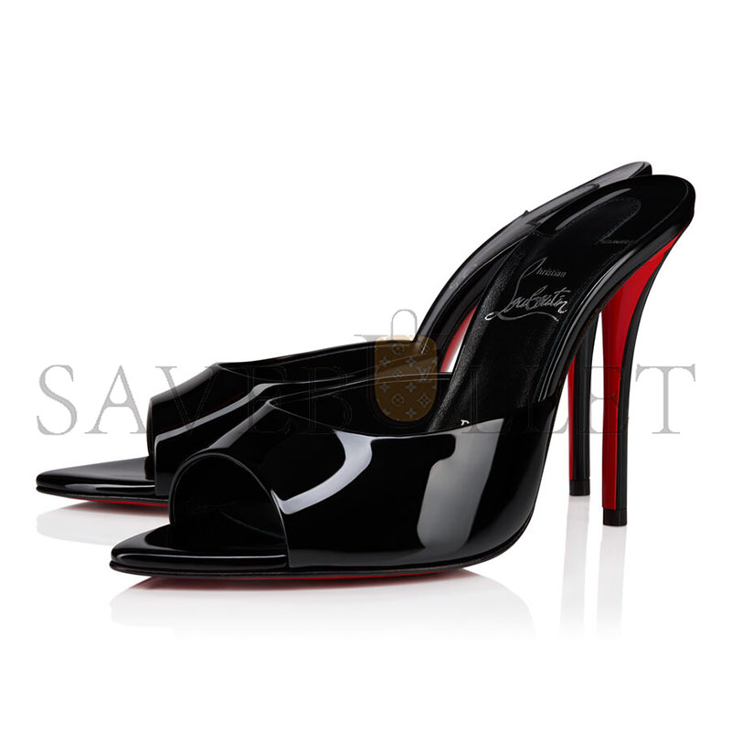 CHRISTIAN LOUBOUTIN MISS Z MULE 100MM OPEN HEEL SANDALS PATENT LEATHER BLACK WOMEN'S 1250970B439