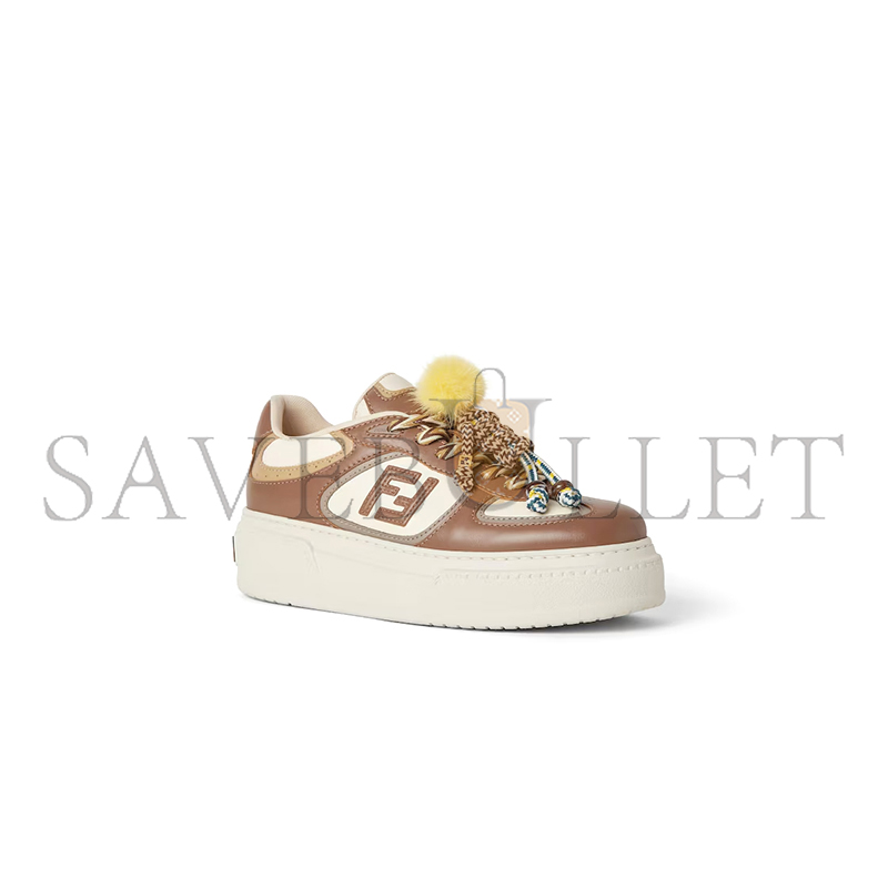 FENDI MATCH BROWN LEATHER PLATFORM LOW-TOPS WITH CHARM 8E8721AY9NF1TO6