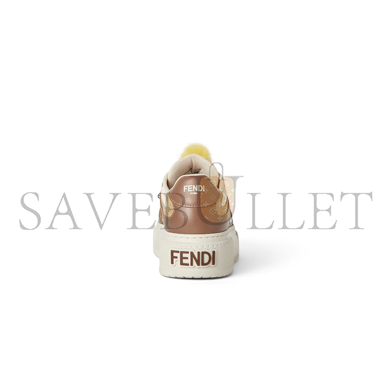 FENDI MATCH BROWN LEATHER PLATFORM LOW-TOPS WITH CHARM 8E8721AY9NF1TO6