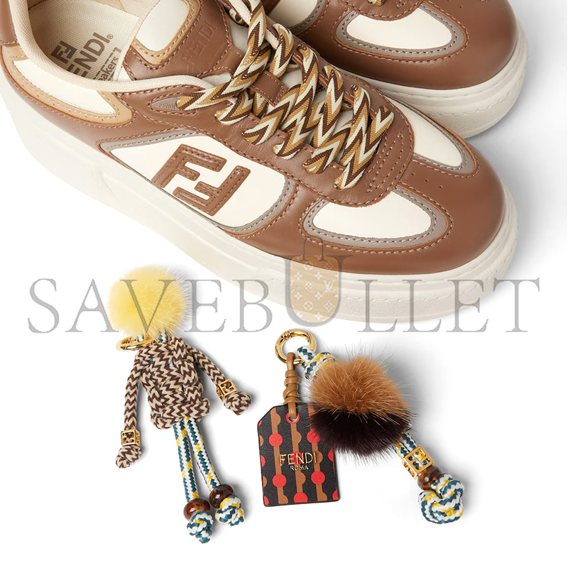 FENDI MATCH BROWN LEATHER PLATFORM LOW-TOPS WITH CHARM 8E8721AY9NF1TO6