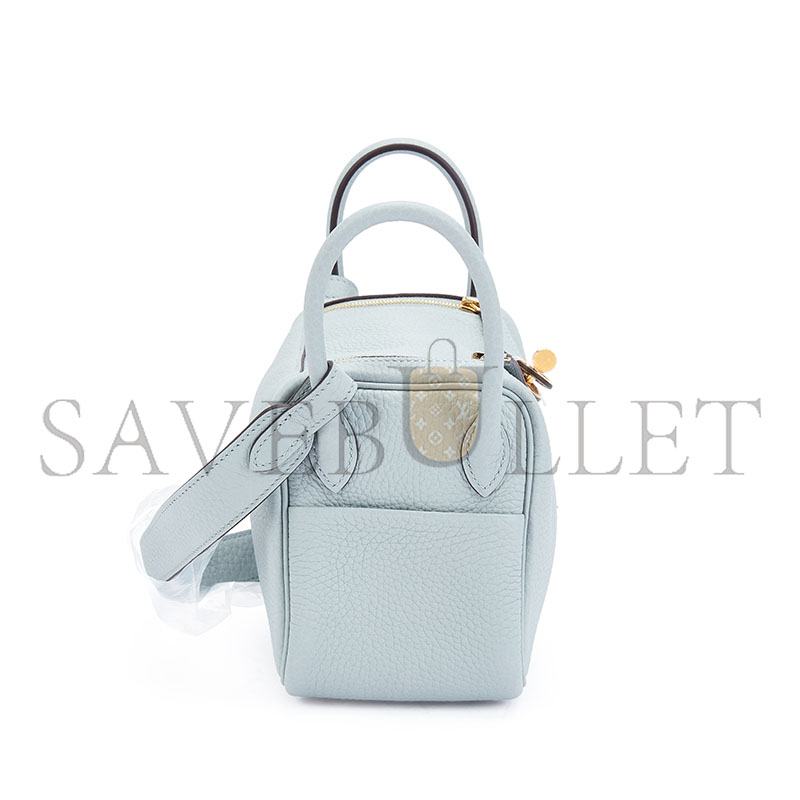 HERMÈS BLEU GLACIER CLÉMENCE MINI LINDY II GOLD HARDWARE H085956CC8U (19*13*9.5cm)
