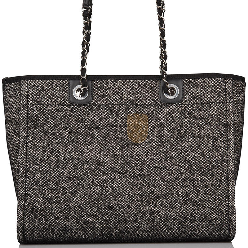 CHANEL SMALL DEAUVILLE SHOPPING BAG BLACK WOOL SILVER HARDWARE  (35*27*16cm)