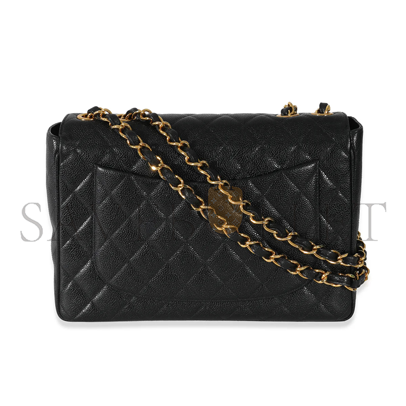 CHANEL VINTAGE BLACK CAVIAR CLASSIC FLAP BAG (34*22*10cm)