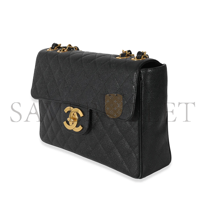CHANEL VINTAGE BLACK CAVIAR CLASSIC FLAP BAG (34*22*10cm)