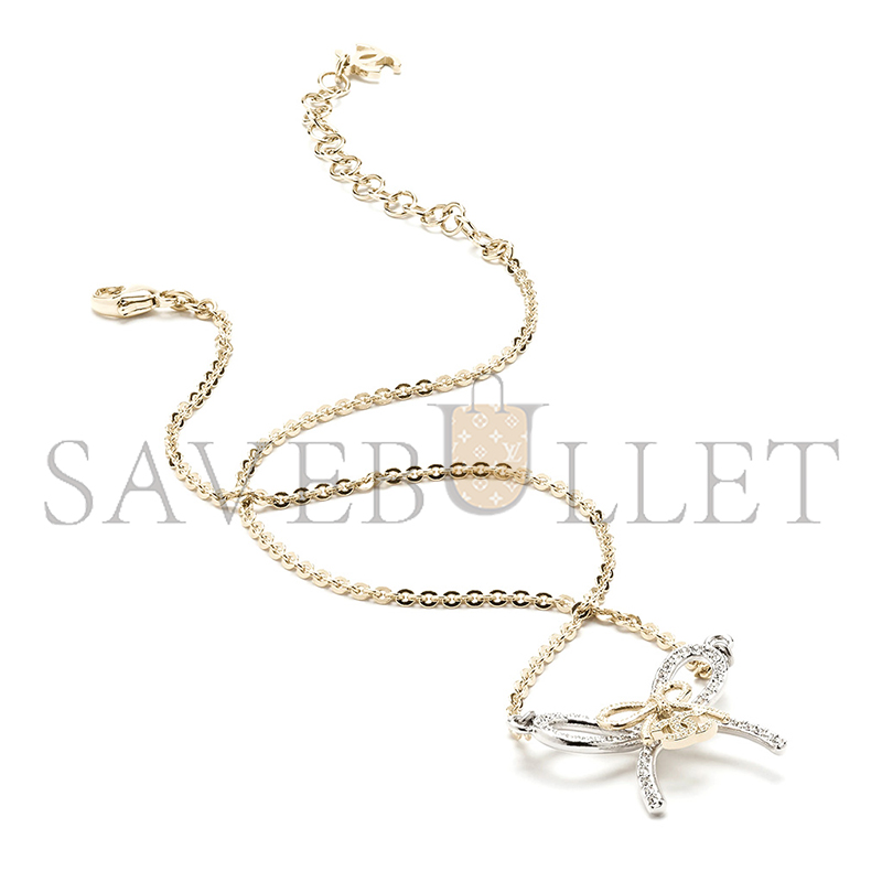 CHANEL PENDANT NECKLACE METAL & DIAMANTÉS SILVER, GOLD & CRYSTAL ABG588