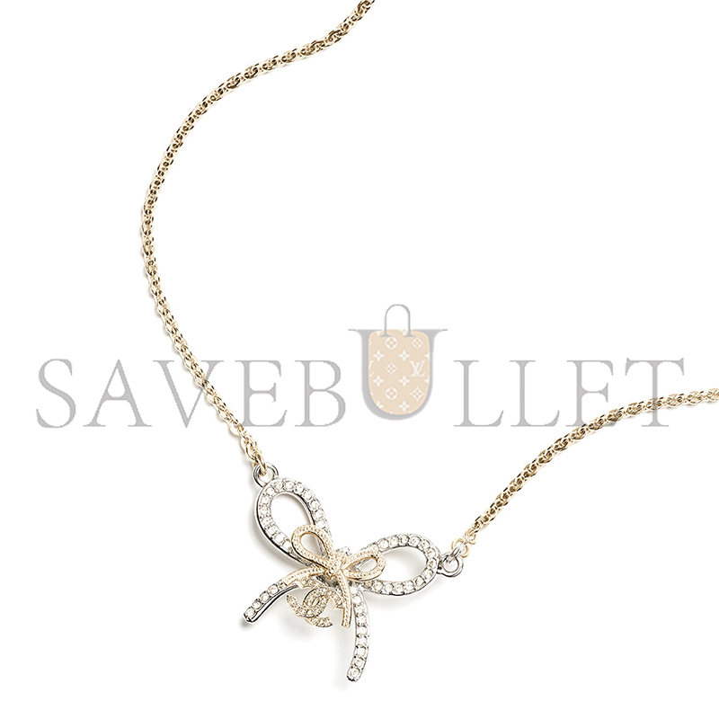CHANEL PENDANT NECKLACE METAL & DIAMANTÉS SILVER, GOLD & CRYSTAL ABG588