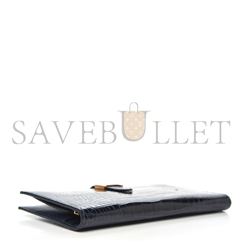 HERMES SHINY ALLIGATOR BEARN WALLET BLEU MARINE (17.5*9cm)