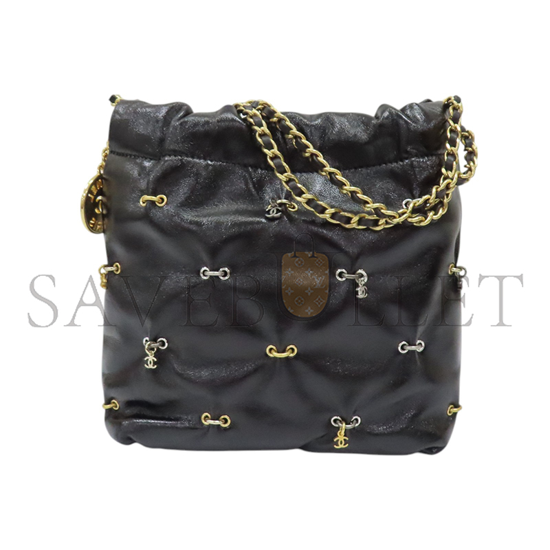 CHANEL 22 MINI CHARM SHOULDER HANDBAG CALFSKIN BLACK AS3980 (20*19*6cm)