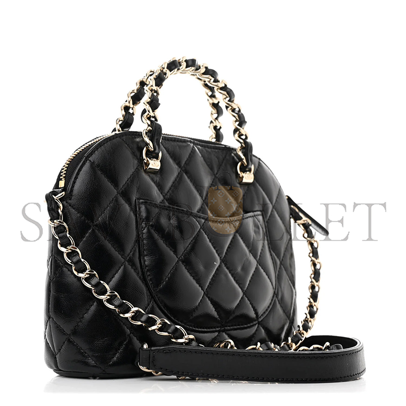 CHANEL SHINY LAMBSKIN QUILTED SHINY COCO CLUTCH WITH CHAIN BLACK (20*15*6cm)