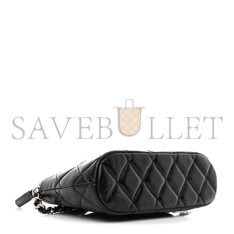 CHANEL SHINY LAMBSKIN QUILTED SHINY COCO CLUTCH WITH CHAIN BLACK (20*15*6cm)