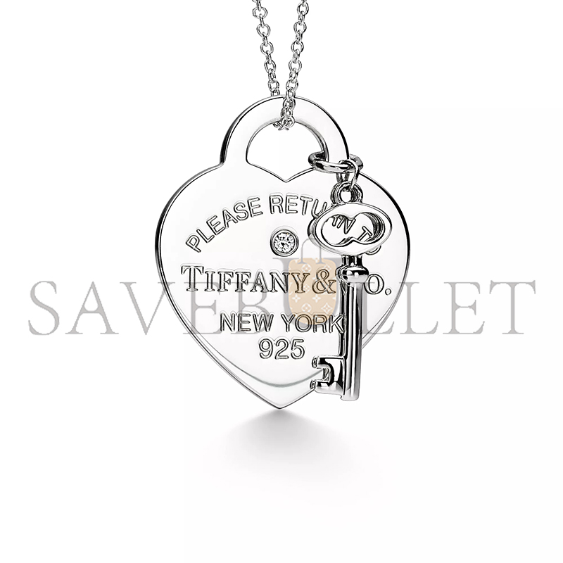 TIFFANY RETURN TO TIFFANY EART TAG AND KEY NECKLACE IN STERLING SILVER WITH A DIAMOND, MEDIUM 69683959