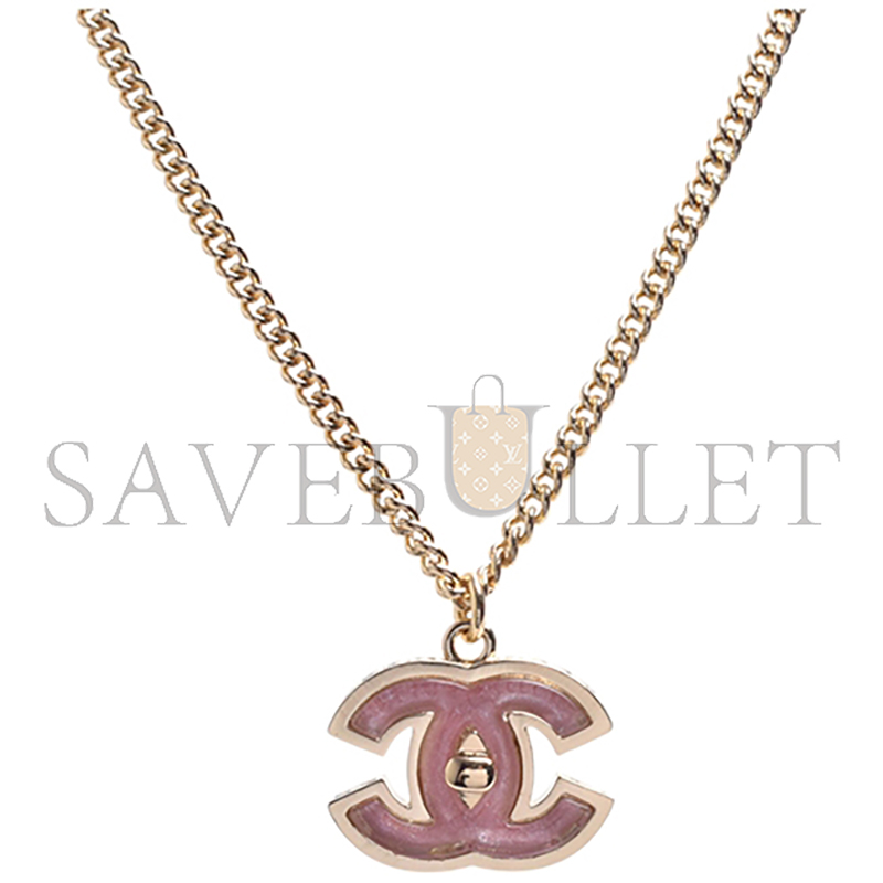 CHANEL CLASSIC PINK DOUBLE C LOGO METAL SPIRAL EMBOSSED NECKLACE 