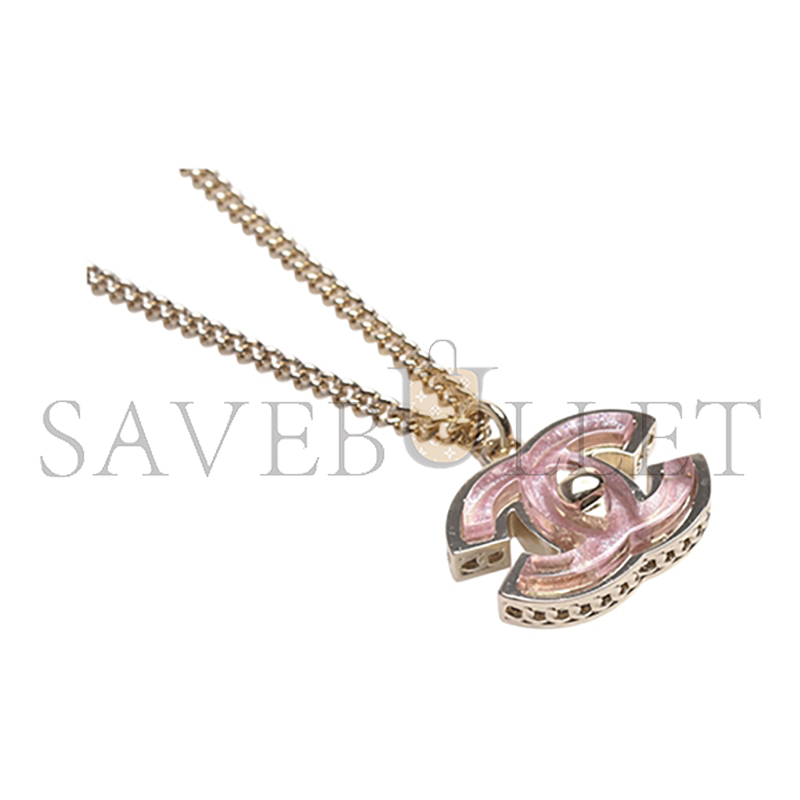 CHANEL CLASSIC PINK DOUBLE C LOGO METAL SPIRAL EMBOSSED NECKLACE 
