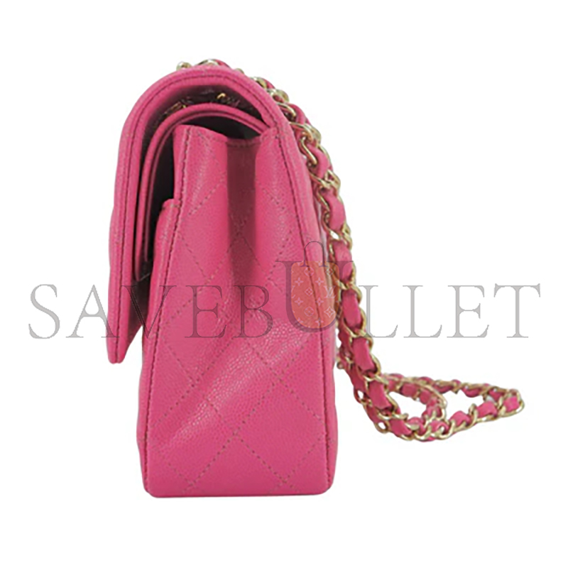 CHANEL 19C BARBIE PINK CAVIAR MEDIUM CLASSIC DOUBLE FLAP BAG (25.5*16*7.5cm)