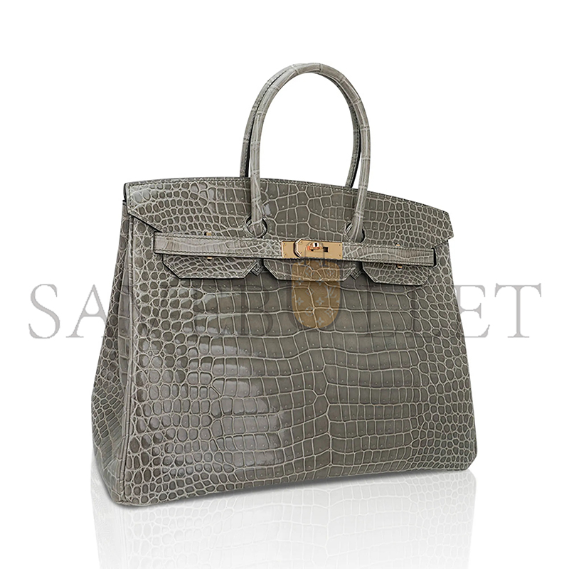 HERMES MASTER BIRKIN 35 BAG GRIS TOURTERELLE POROSUS CROCODILE WITH GOLD HARDWARE (35*25*18cm)