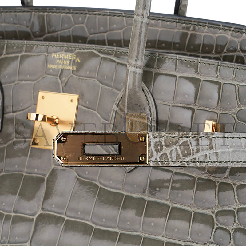 HERMES MASTER BIRKIN 35 BAG GRIS TOURTERELLE POROSUS CROCODILE WITH GOLD HARDWARE (35*25*18cm)