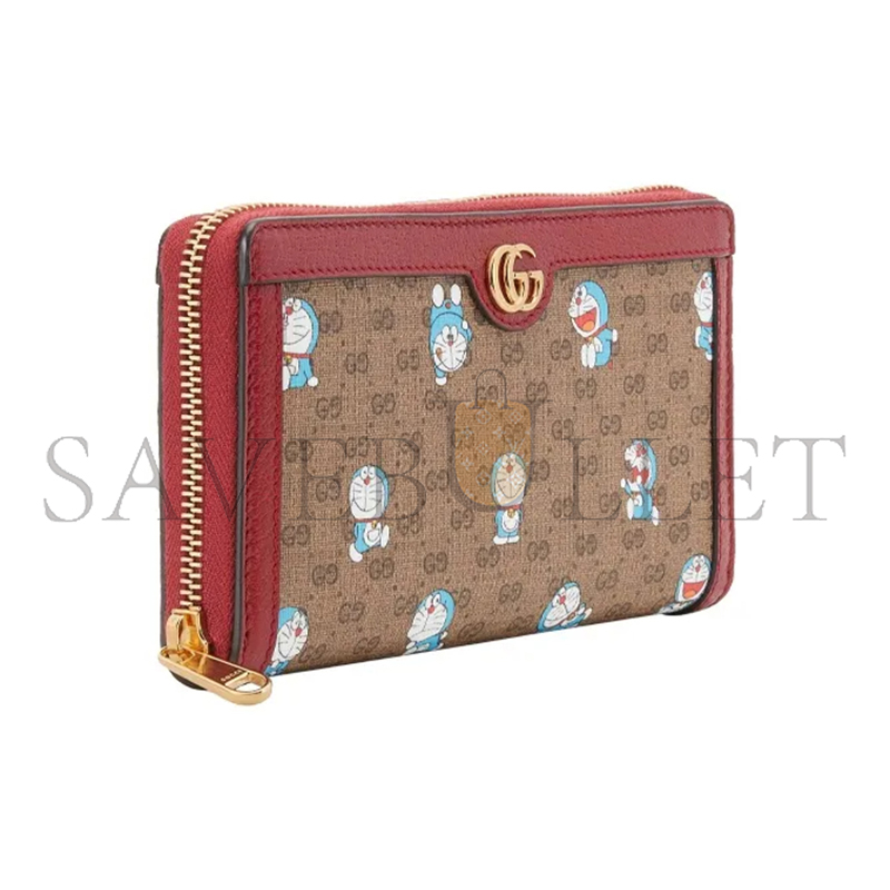 GUCCI DORAEMON COLLABORATION CANVAS WITH LEATHER LONG ZIP CLOSURE WALLET ‎647787 (19*10.5*2cm)