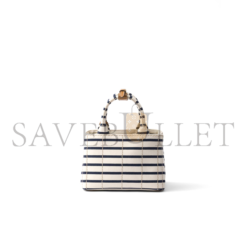 PRADA JARDINIÈRE STRIPED COTTON CANVAS MINI BAG 1BA038 (22*15*13cm) PRADA JARDINIÈRE STRIPED COTTON CANVAS MINI BAG 1BA038 (22*15*13cm)