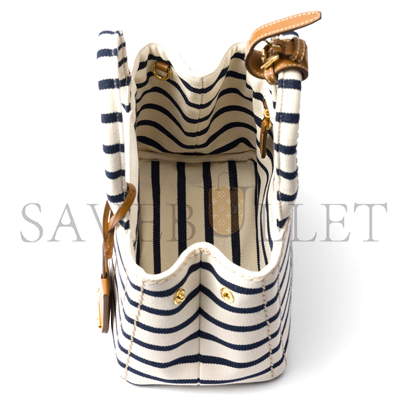 PRADA JARDINIÈRE STRIPED COTTON CANVAS MINI BAG 1BA038 (22*15*13cm) PRADA JARDINIÈRE STRIPED COTTON CANVAS MINI BAG 1BA038 (22*15*13cm)
