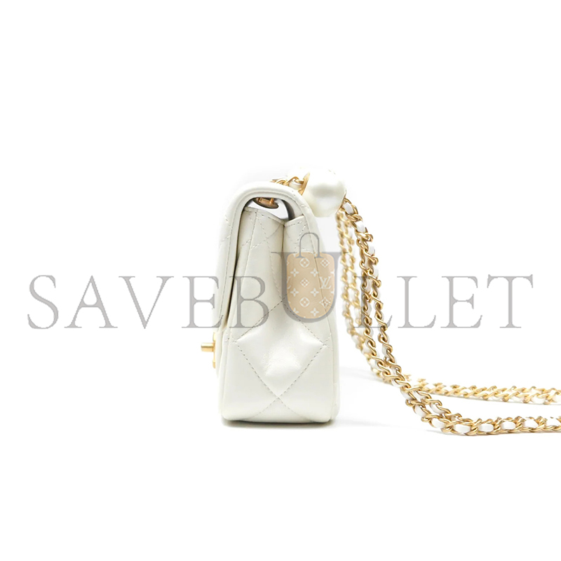 CHANEL MASTER DOUBLE PEARL ADJUSTABLE CHAIN FLAP BAG AS4861 (20.5*13*6.5cm)