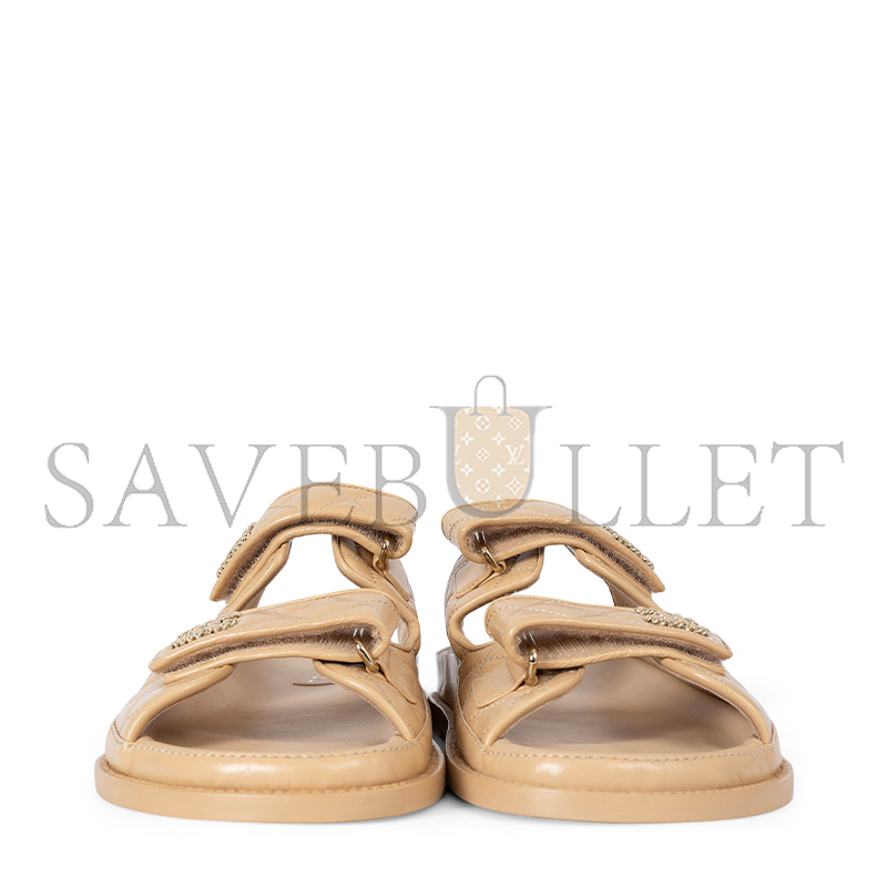 CHANEL LAMBSKIN QUILTED VELCRO DAD CHAIN CC SLIDE SANDALS 