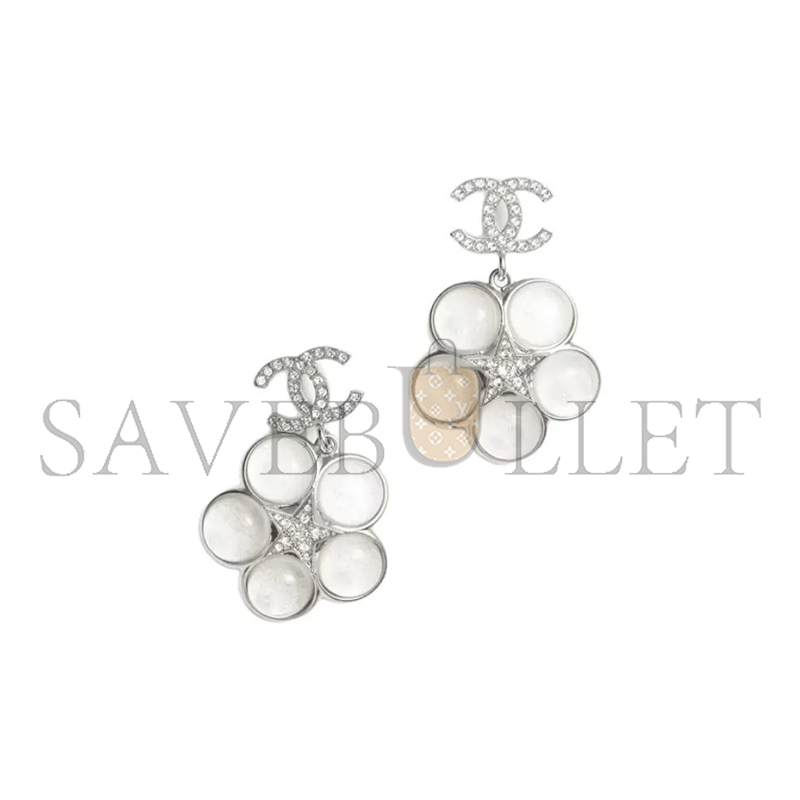 CHANEL STAR FLOWER CRYSTAL EARRINGS SILVER ABE285 