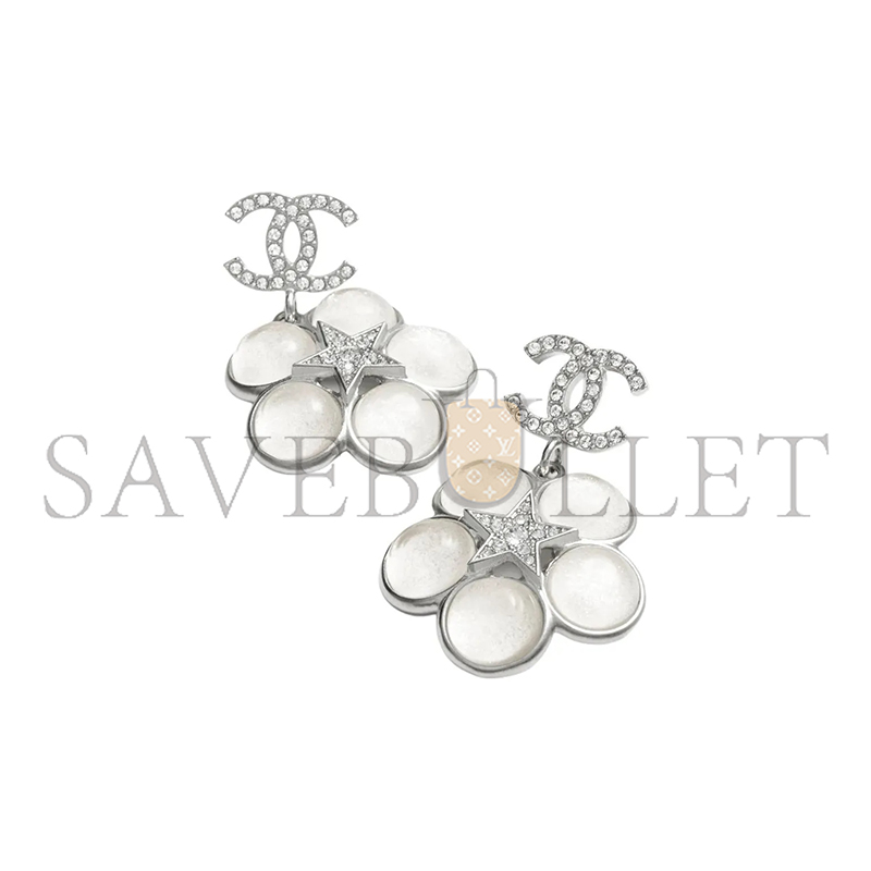 CHANEL STAR FLOWER CRYSTAL EARRINGS SILVER ABE285 