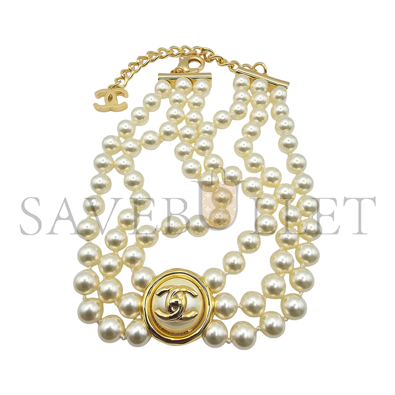 CHANEL CC FAUX PEARL GOLD CHOKER ABE253