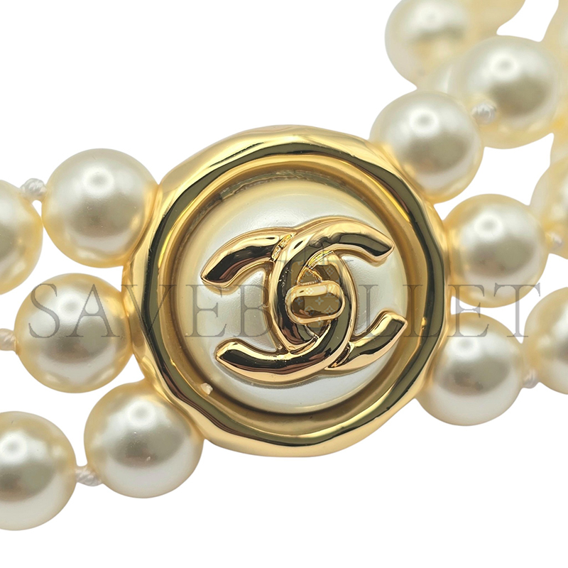CHANEL CC FAUX PEARL GOLD CHOKER ABE253