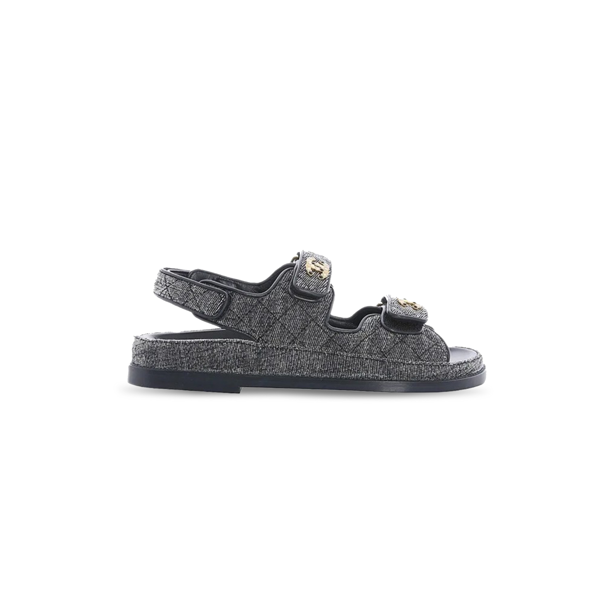 CHANEL VELVET DAILY CASUAL SANDALS FOR WOMEN BLACK & GRAY G35927 X56243 0L121
