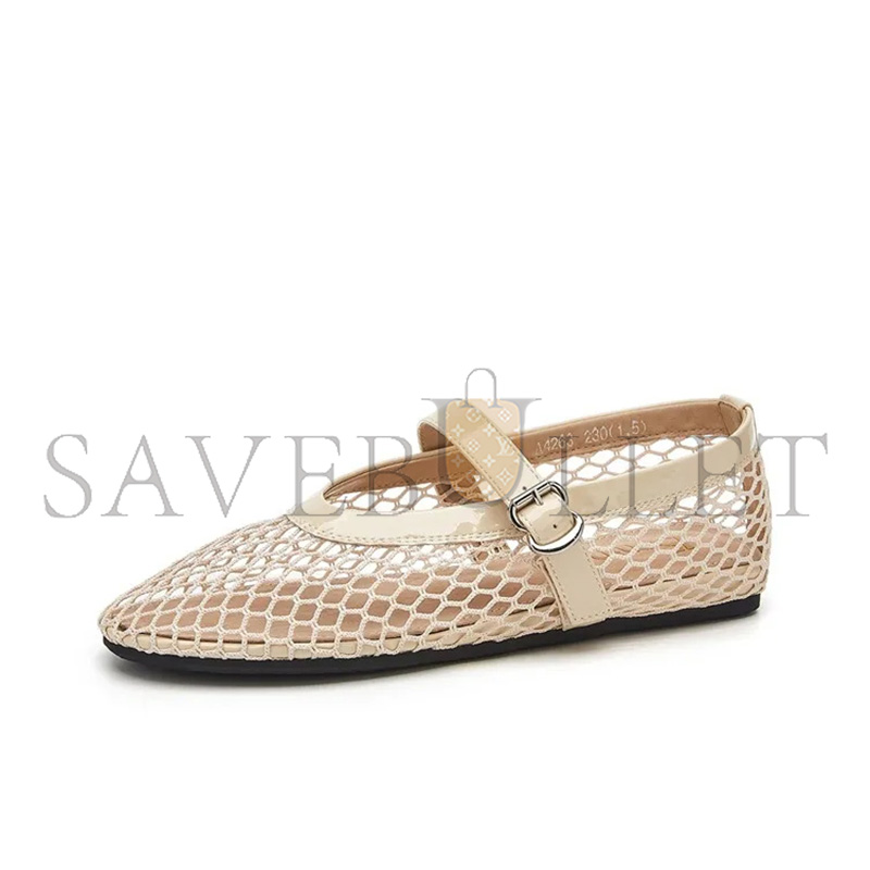 ALAÏA PATENT LEATHER-TRIMMED FISHNET BALLET FLATS 