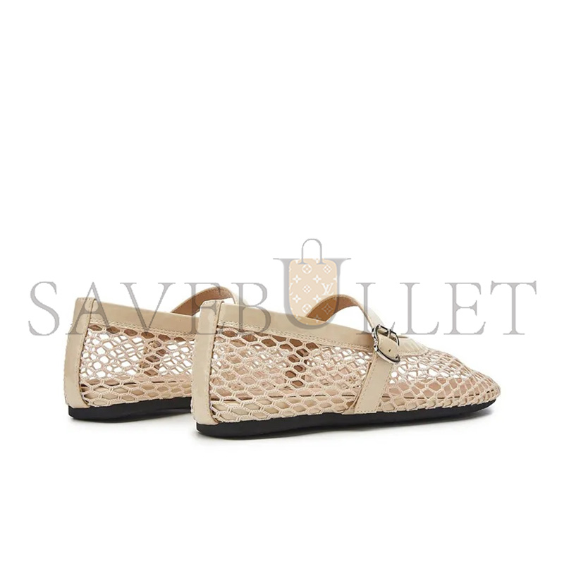 ALAÏA PATENT LEATHER-TRIMMED FISHNET BALLET FLATS 