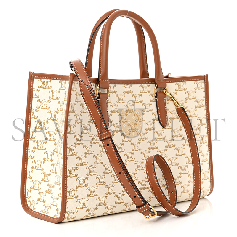 CELINE TRIOMPHE CANVAS CALFSKIN MINI HORIZONTAL CABAS WHITE 199742BZJ.04LV (34*23*12.5cm)
