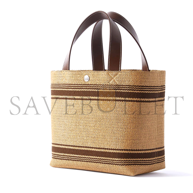 CELINE CABAS MINI LEATHER-TRIMMED LOGO-EMBROIDERED RAFFIA TOTE BAG 116992BZJ.04LV (23*19*11cm)