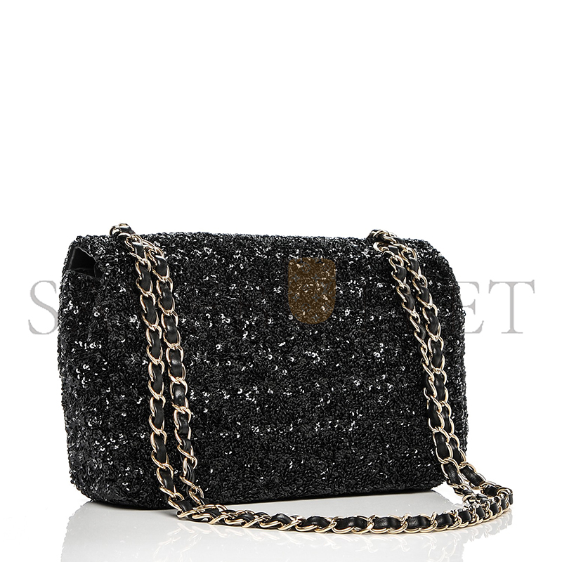 CHANEL SEQUIN EMBROIDERED MEDIUM FLAP BAG BLACK 189545 (25*16*6cm)