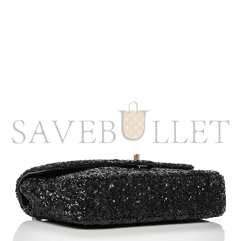 CHANEL SEQUIN EMBROIDERED MEDIUM FLAP BAG BLACK 189545 (25*16*6cm)