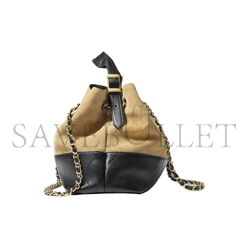 CHANEL SHOPPING BAG SUEDE CALFSKIN, SHINY LAMBSKIN & GOLD-TONE METAL BEIGE & BLACK AS5634 (36*24*12cm)