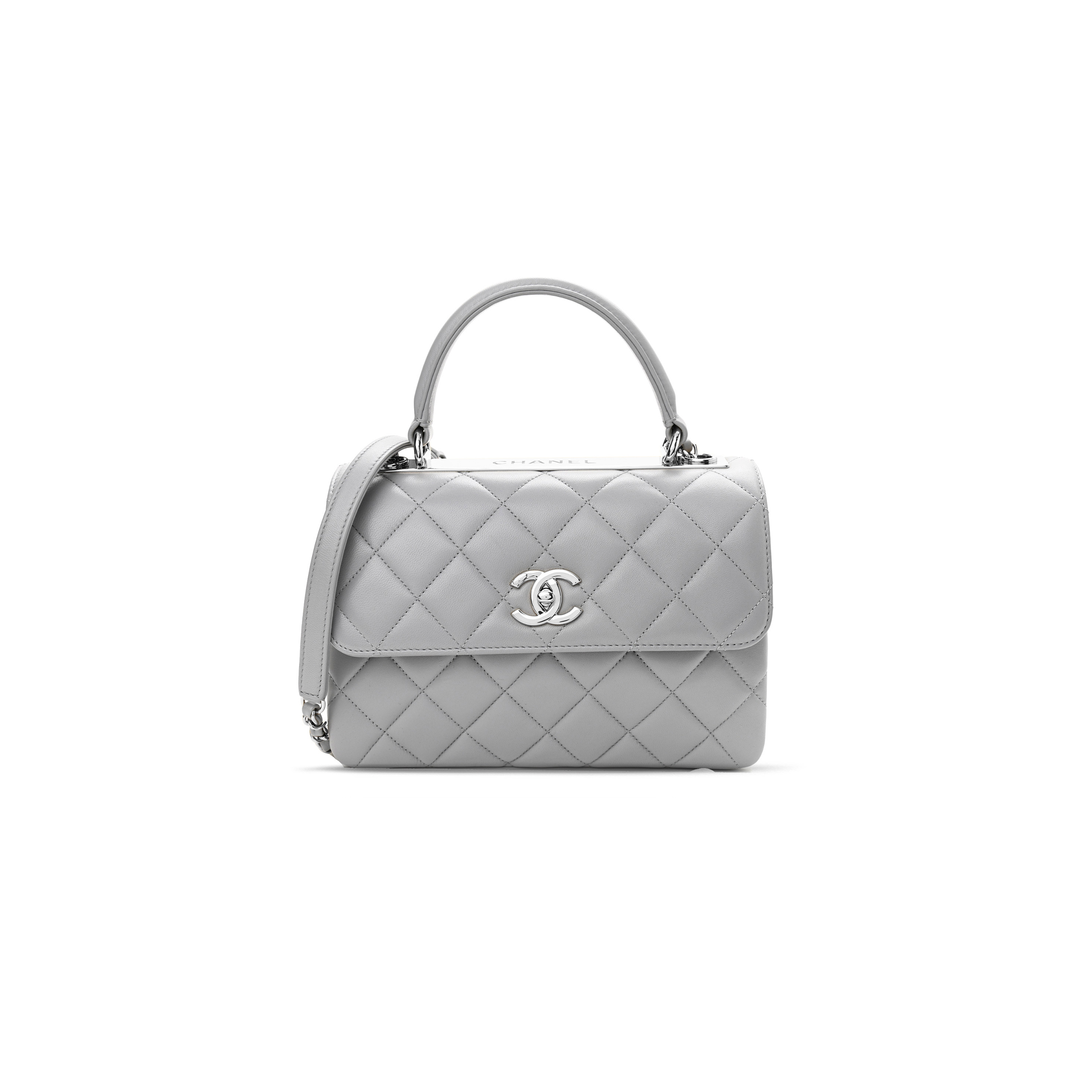 CHANEL LAMBSKIN QUILTED SMALL TRENDY CC FLAP DUAL HANDLE BAG GREY 1109942 (24*17*10cm)