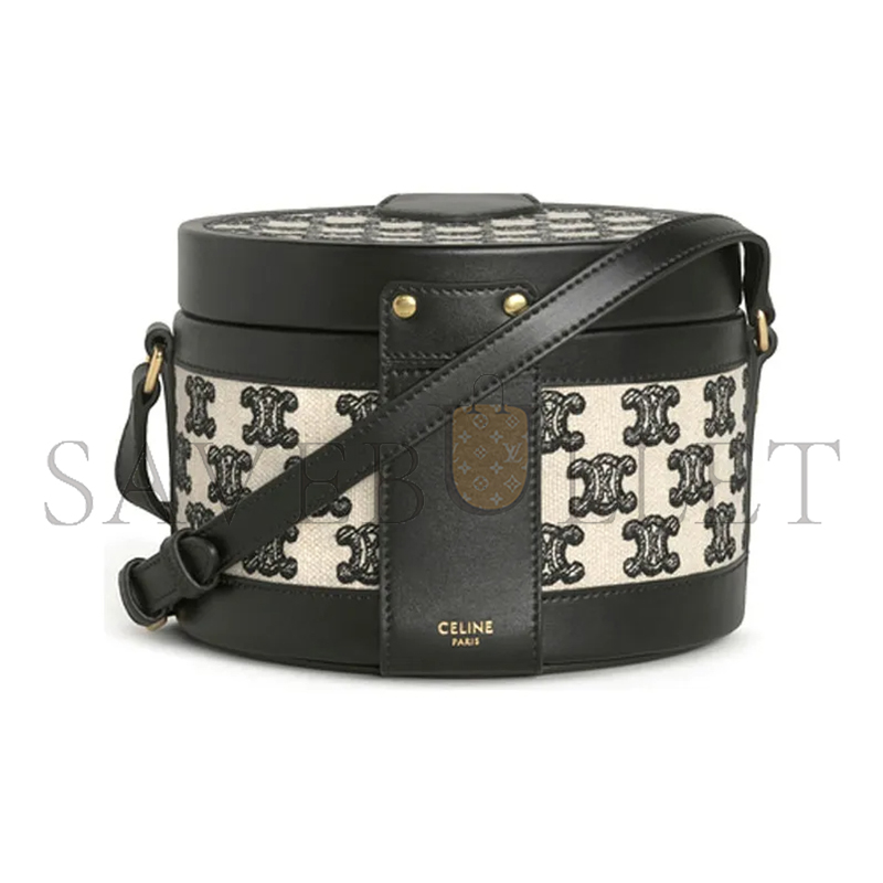 CELINE SHOULDER BAG TAMBOUR TRIOMPHE IN FABRIC AND COW LEATHER 195192CS8.38NO (17*17*12cm)
