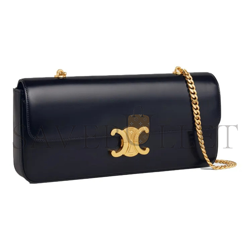 CELINE CHAIN SHOULDER BAG IN TRIOMPHE CANVAS GLOSSY CALFSKIN 197413BF4.38NO (33*13*5cm)