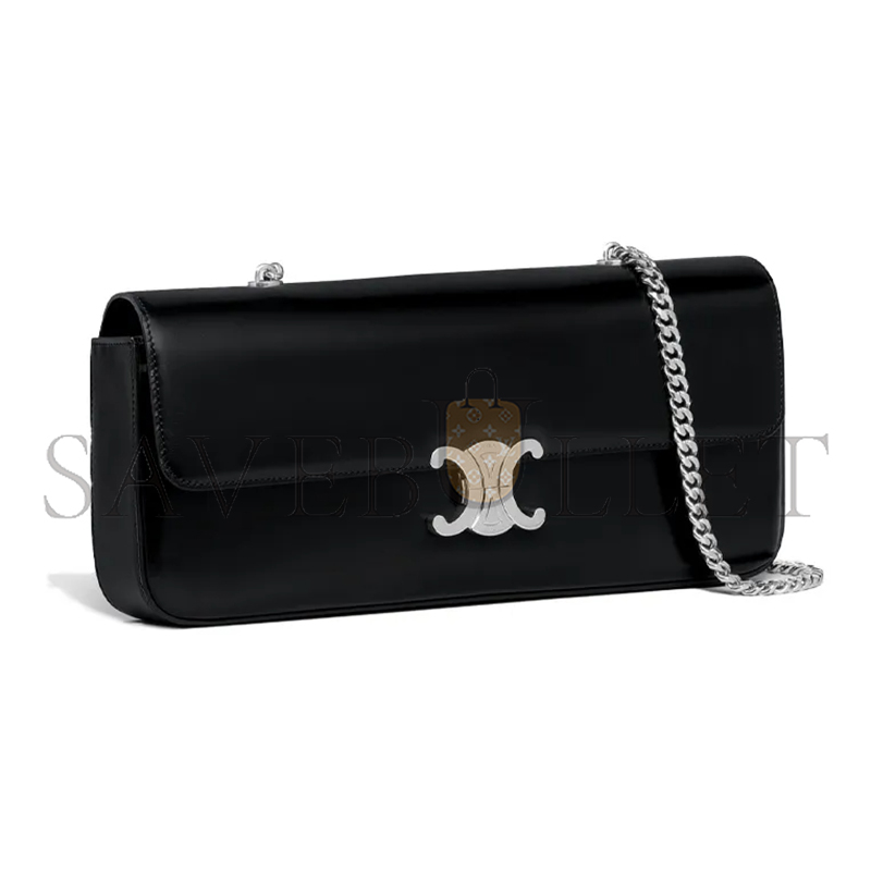CELINE CHAIN SHOULDER BAG IN TRIOMPHE CANVAS GLOSSY CALFSKIN 197413BF4.38SI (33*13*5cm)