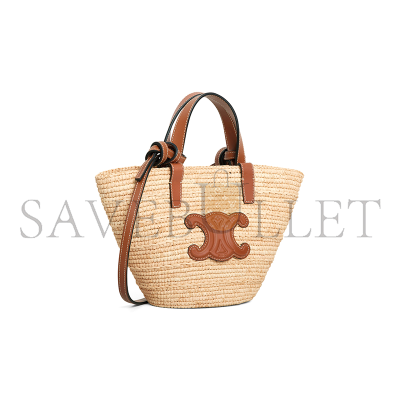 CELINE NANO SUPPLE CELINE CLASSIC PANIER IN RAFFIA AND CALFSKIN 10M582DZ2.02NT (22*15.5*9.5cm)